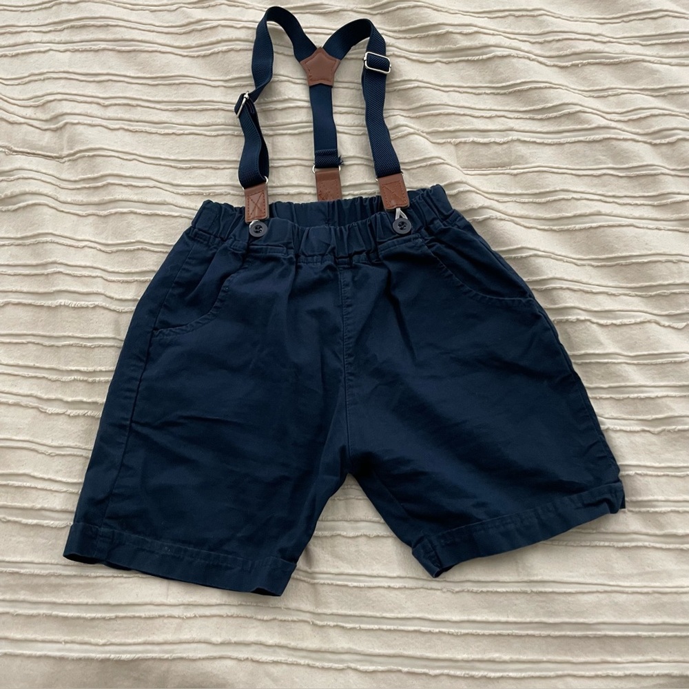 Navy Blue Kids Shorts with Suspenders. Super cute! Approx size 1 EUC